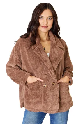 Taupe Double Breasted Fuzzy Coat