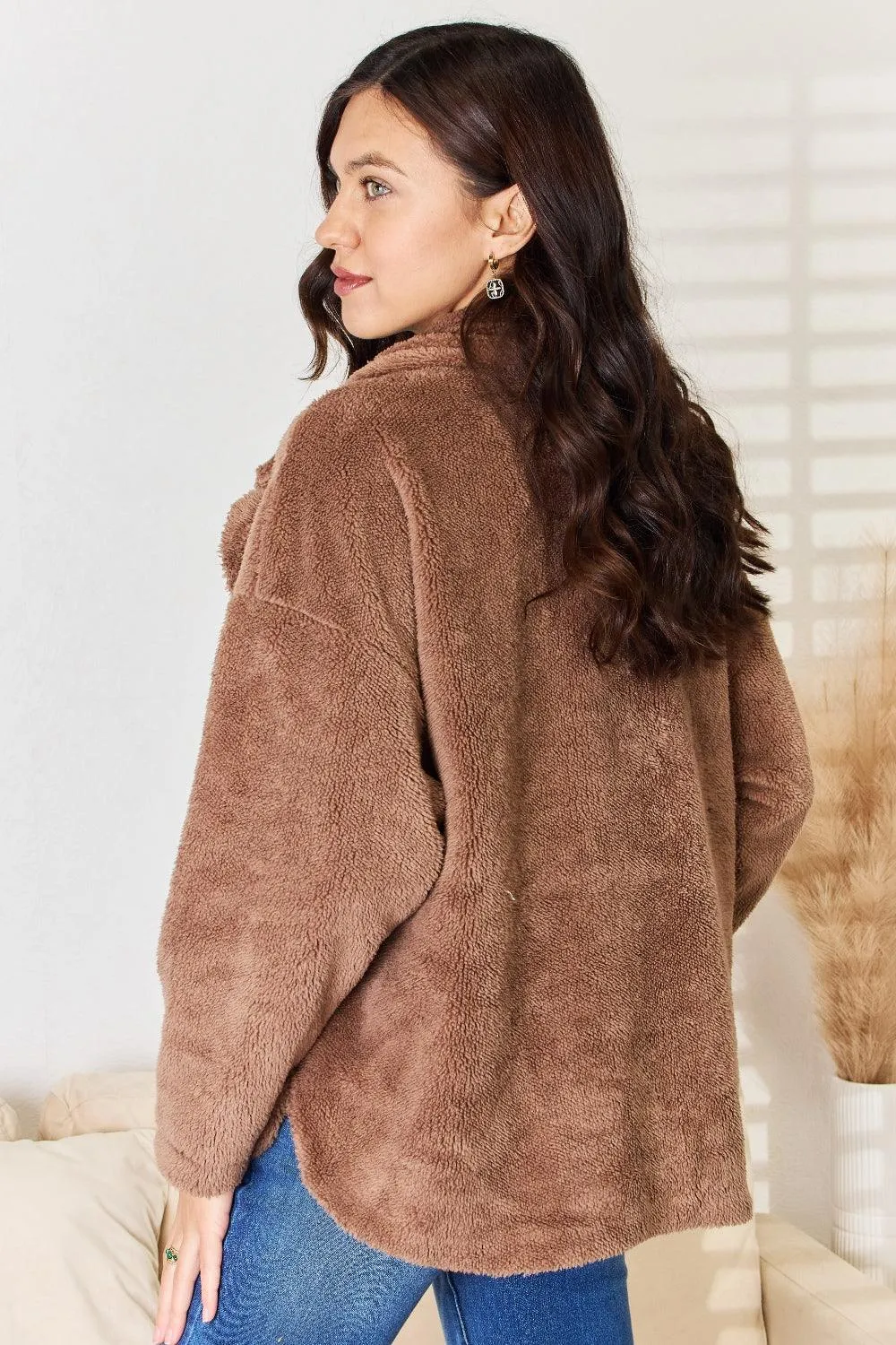 Taupe Double Breasted Fuzzy Coat