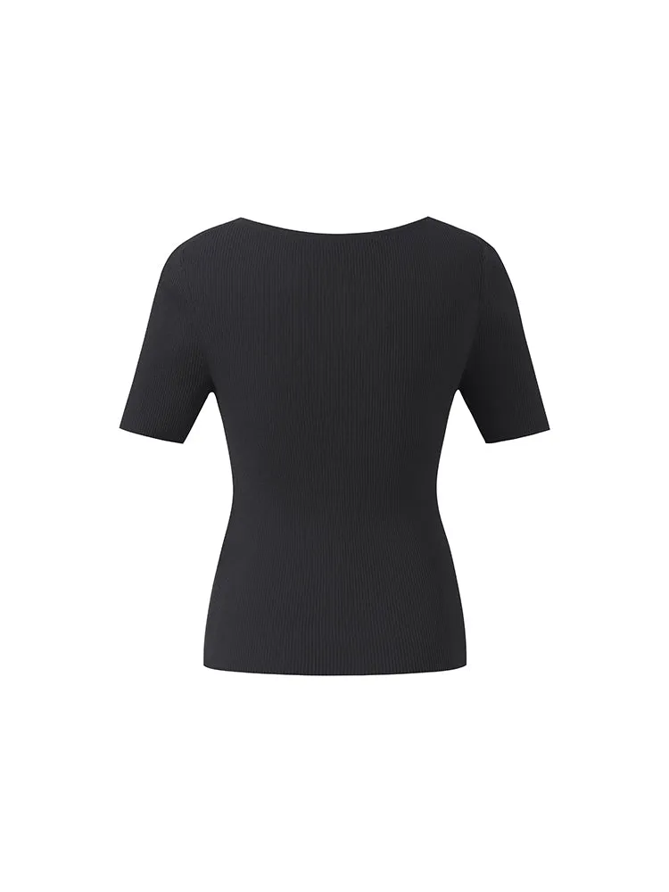 Tencel-Silk Blend Cut-out Neck Women Knitted Top