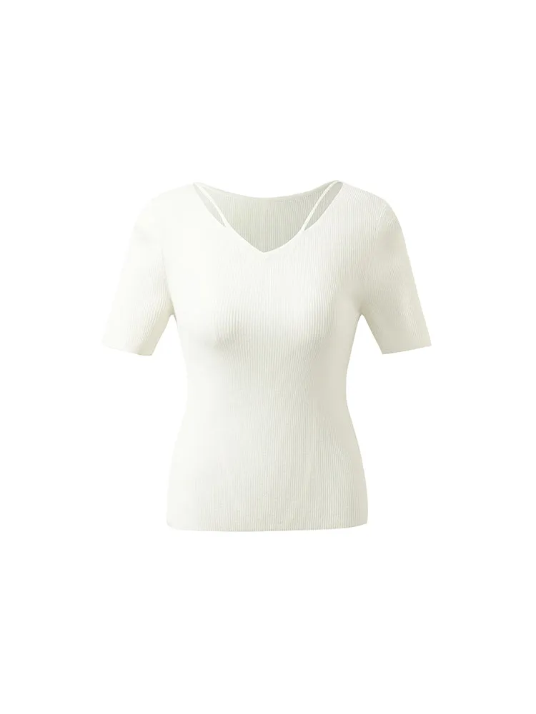 Tencel-Silk Blend Cut-out Neck Women Knitted Top