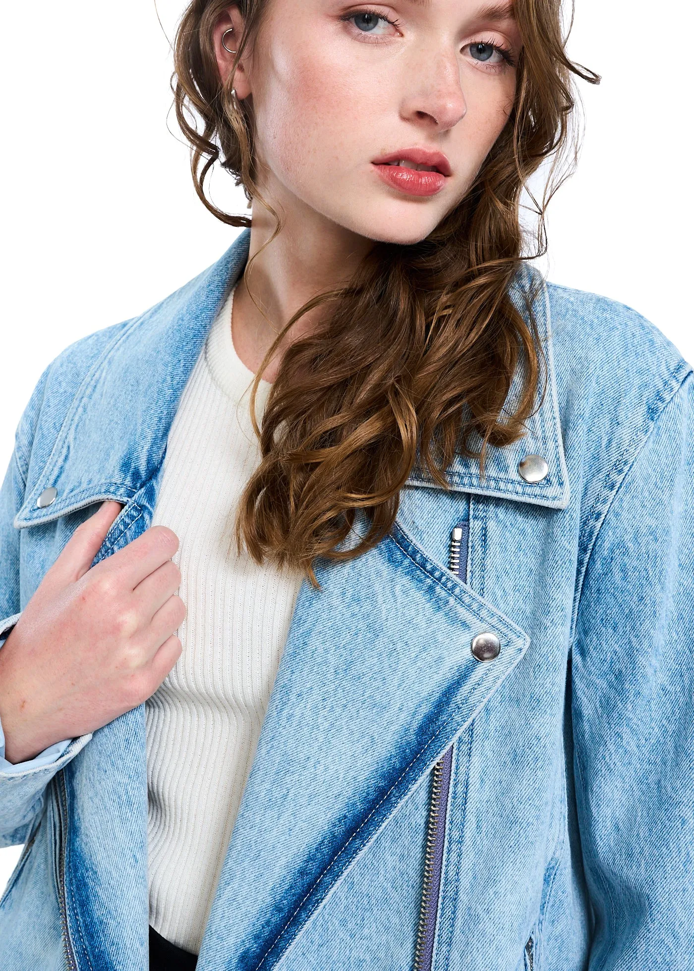 VIAVIA Oversized Denim Moto Jacket