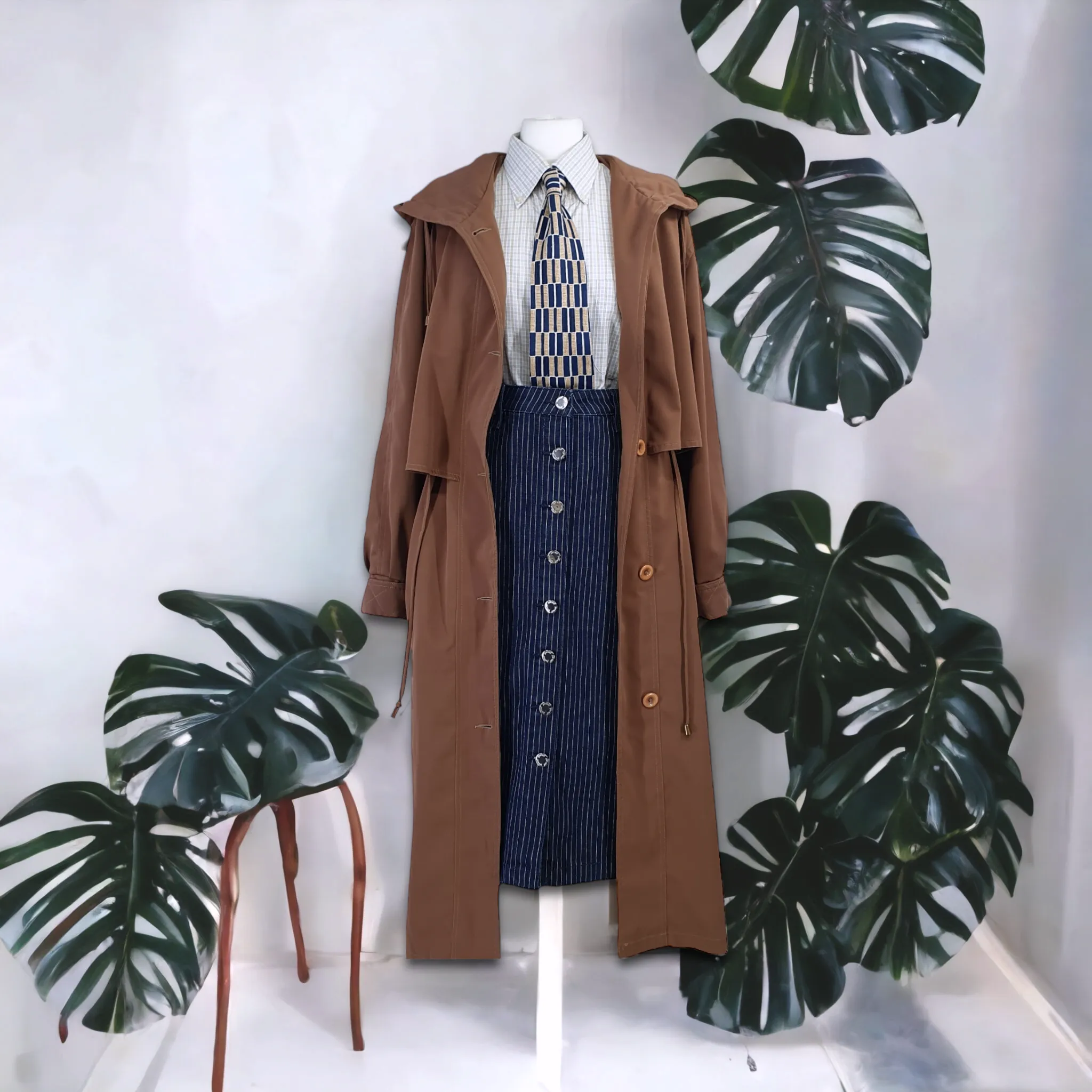 Vintage Camel Hooded Long Trench coat  - M/L