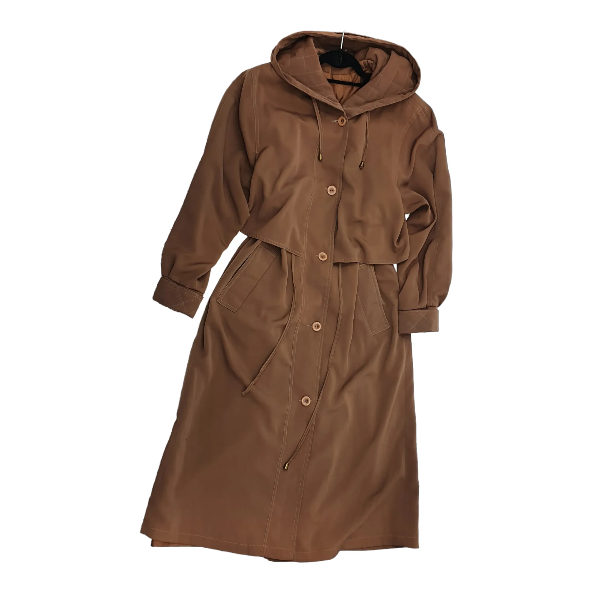 Vintage Camel Hooded Long Trench coat  - M/L