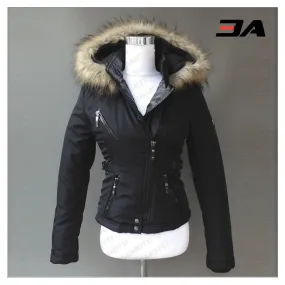 Women's Leather And Fur Down Jacket Black