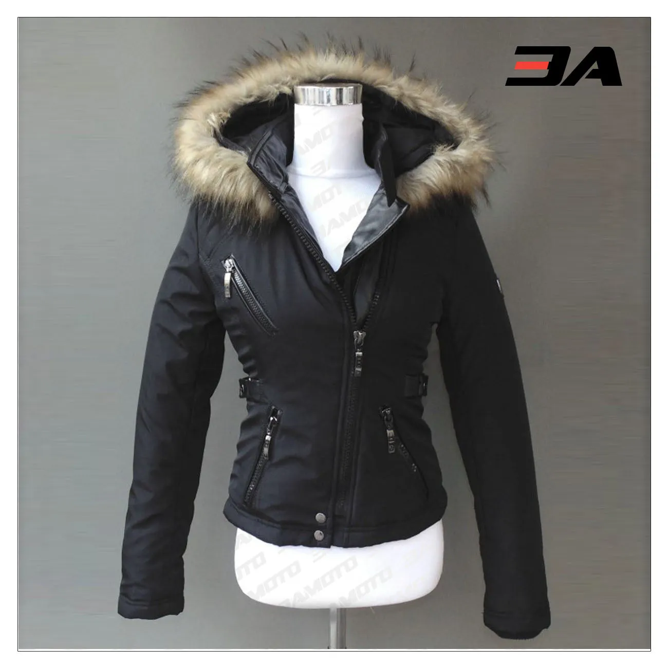 Women's Leather And Fur Down Jacket Black