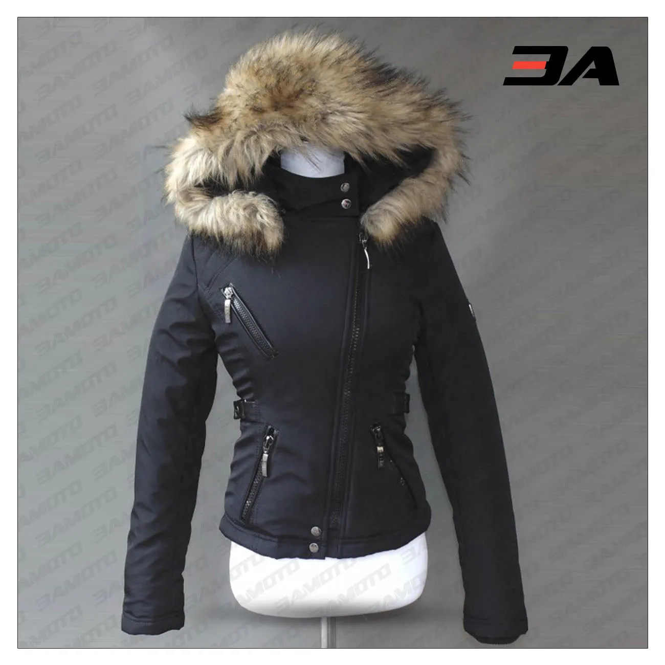 Women's Leather And Fur Down Jacket Black