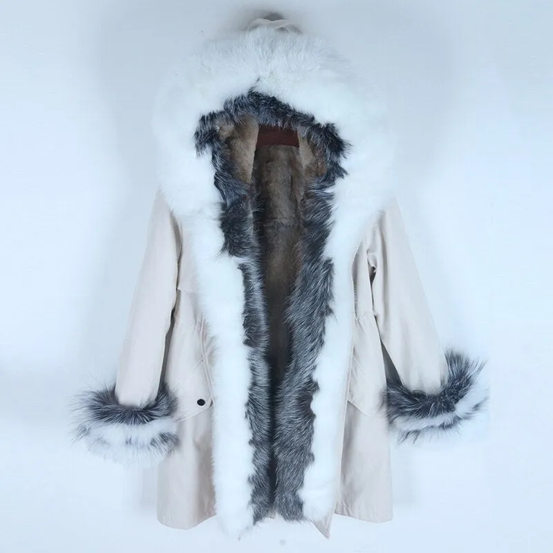 Women's Winter Casual Thick Slim Long Parka With Raccoon Fur