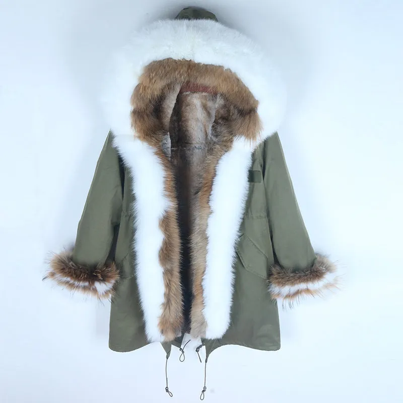 Women's Winter Casual Thick Slim Long Parka With Raccoon Fur