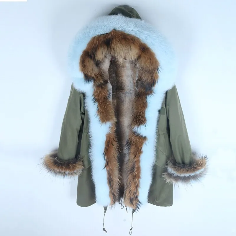 Women's Winter Casual Thick Slim Long Parka With Raccoon Fur