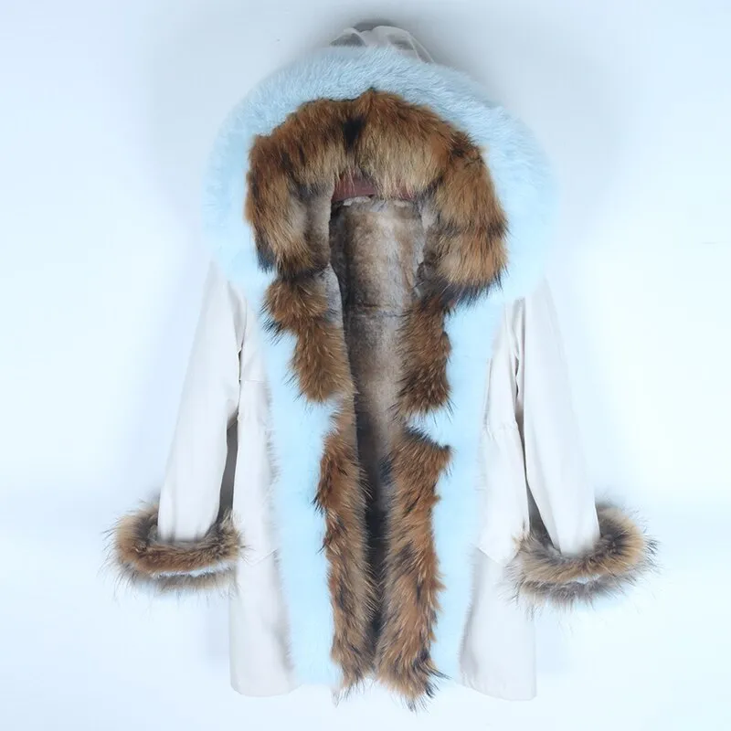 Women's Winter Casual Thick Slim Long Parka With Raccoon Fur