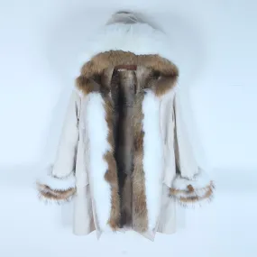 Women's Winter Casual Thick Slim Long Parka With Raccoon Fur