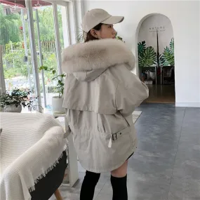 Women's Winter Casual Thick Warm Parka With Rabbit Fur