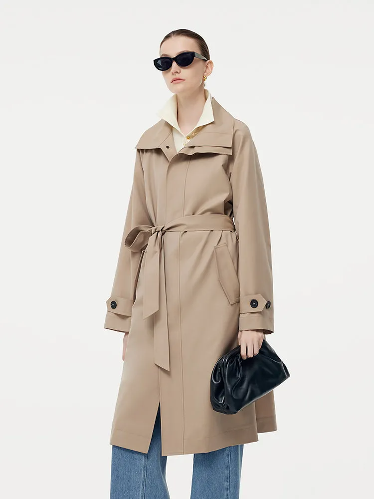 Worsted Wool Blend Waterproof Women Trench Coat With Belt