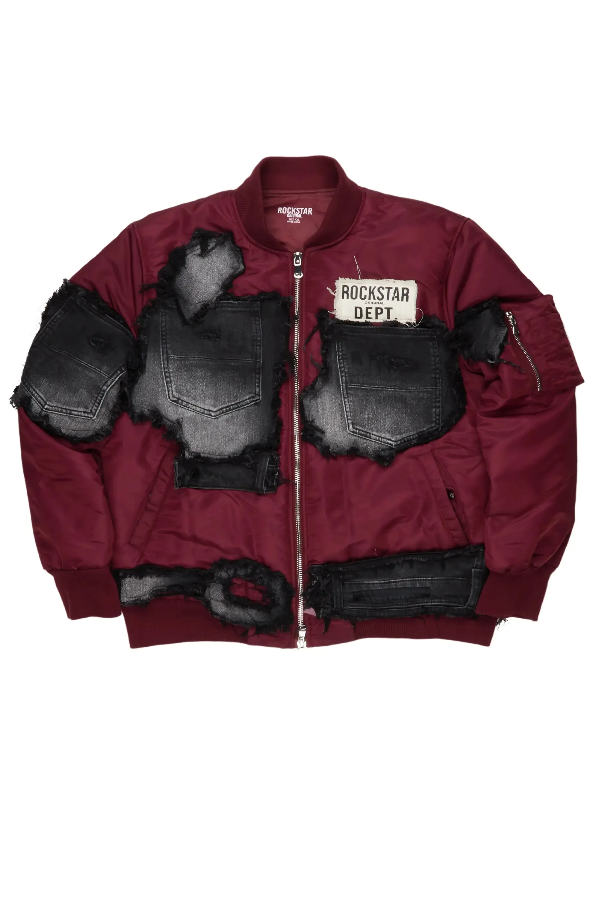 Xylo Burgundy Patchwork Bomber Jacket