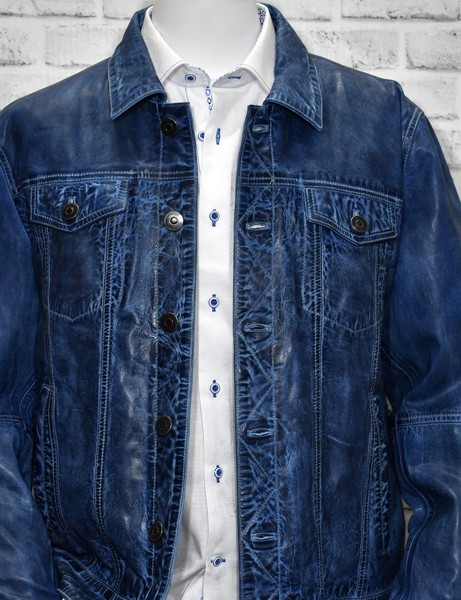 ZM3929 Denim Leather Coat