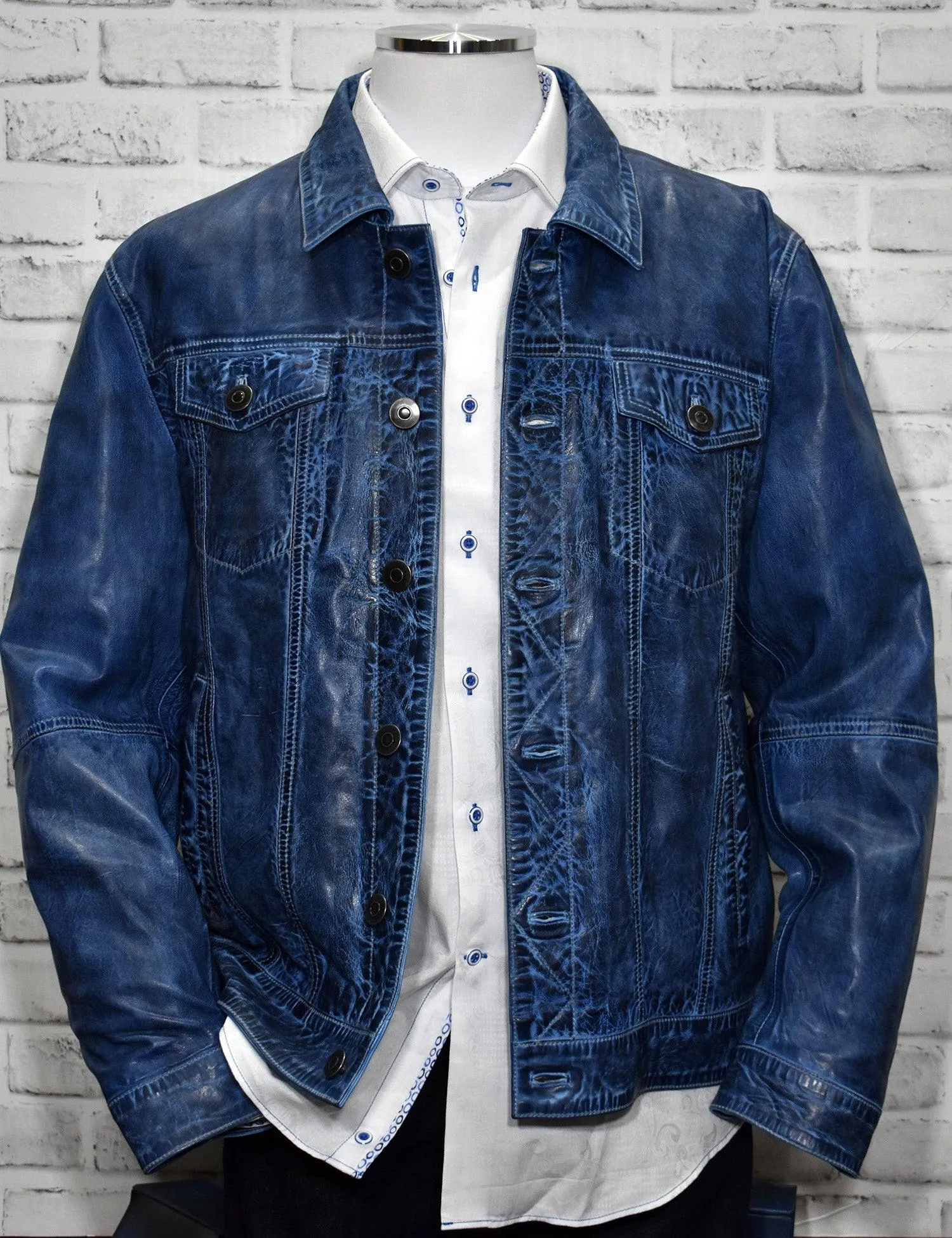 ZM3929 Denim Leather Coat